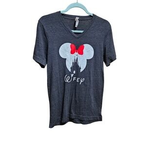 Disney Bella Canvas Minnie Mouse Wifey V‎ Neck T Shirt Womens Small